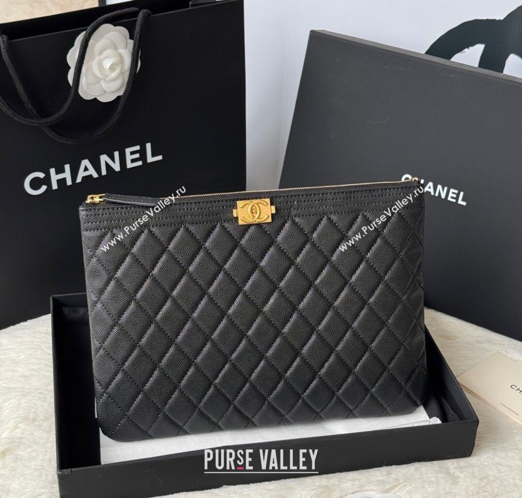 Chanel Grained Calfskin Leboy 2.55 Pouch Black/Gold 2025 9847-1 (yezi-251010152)