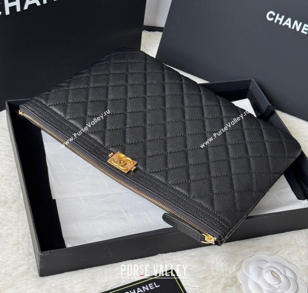 Chanel Grained Calfskin Leboy 2.55 Pouch Black/Gold 2025 9847-1 (yezi-251010152)