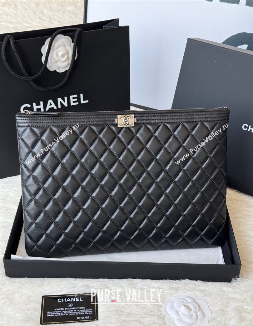 Chanel Lambskin Leboy 2.55 Large Pouch Black/Silver 2025 9847 (yezi-251010155)
