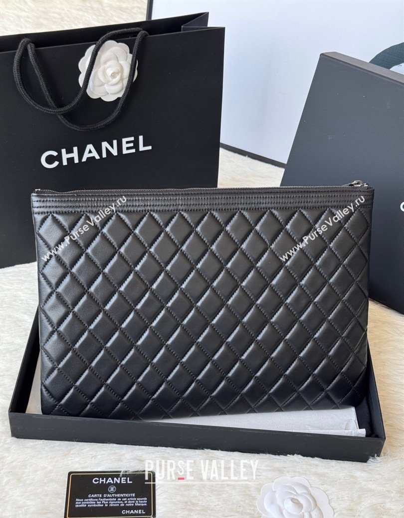 Chanel Lambskin Leboy 2.55 Large Pouch Black/Silver 2025 9847 (yezi-251010155)