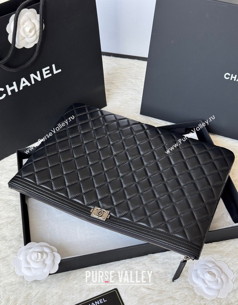 Chanel Lambskin Leboy 2.55 Large Pouch Black/Silver 2025 9847 (yezi-251010155)
