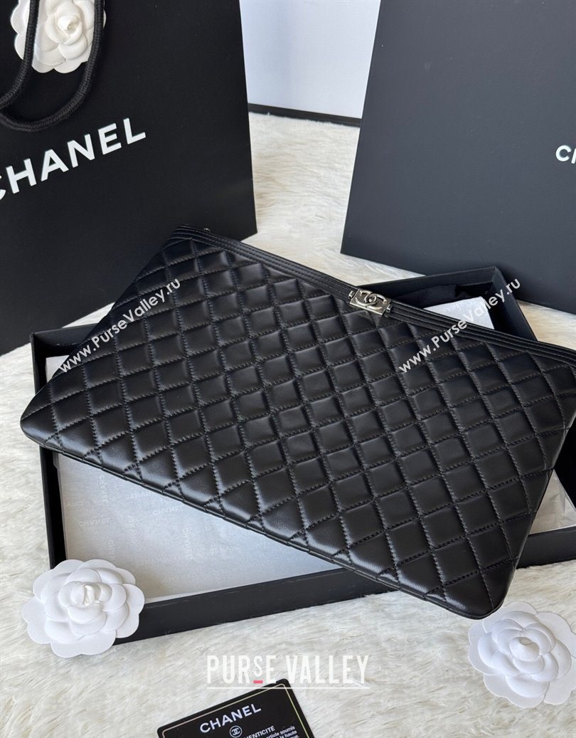 Chanel Lambskin Leboy 2.55 Large Pouch Black/Silver 2025 9847 (yezi-251010155)