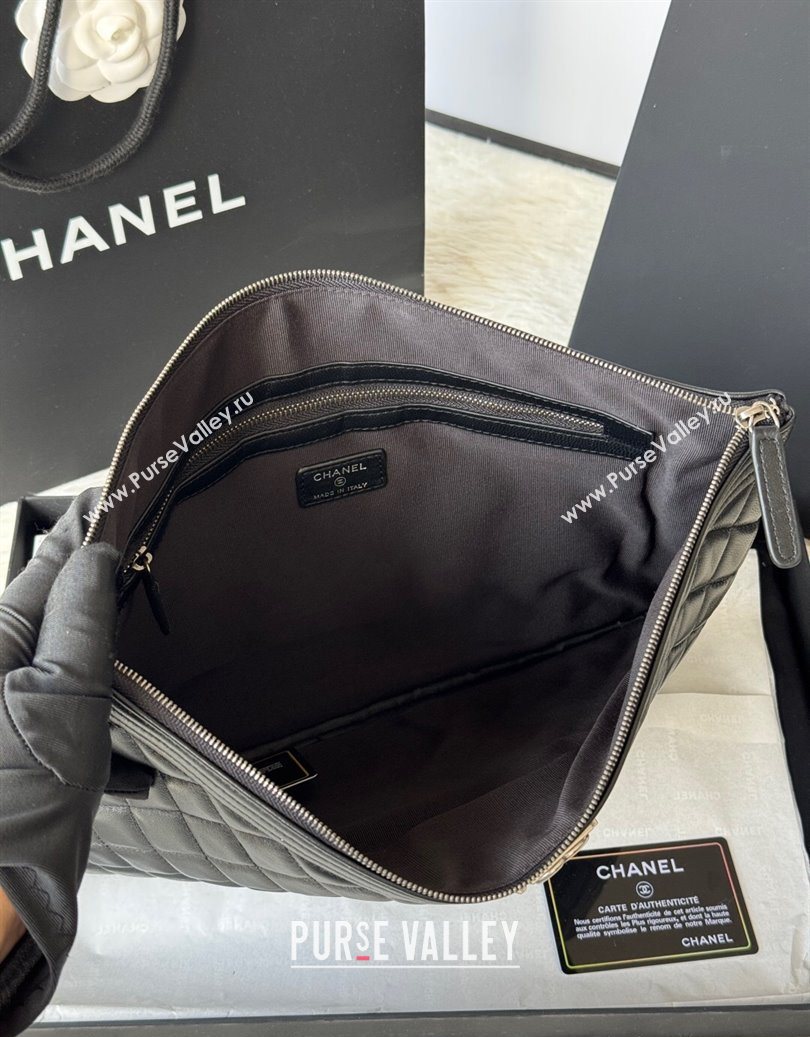 Chanel Lambskin Leboy 2.55 Large Pouch Black/Silver 2025 9847 (yezi-251010155)