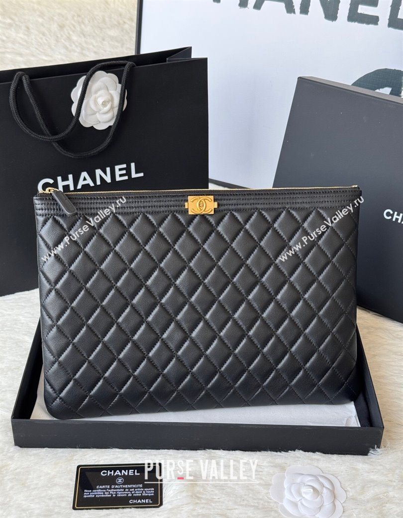 Chanel Lambskin Leboy 2.55 Large Pouch Black/Gold 2025 9847 (yezi-251010156)