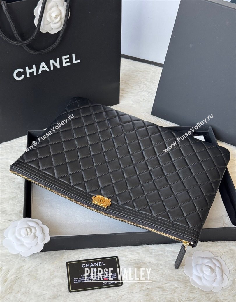 Chanel Lambskin Leboy 2.55 Large Pouch Black/Gold 2025 9847 (yezi-251010156)