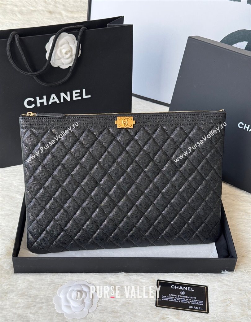 Chanel Grained Calfskin Leboy 2.55 Large Pouch Black/Gold 2025 9847 (yezi-251010157)