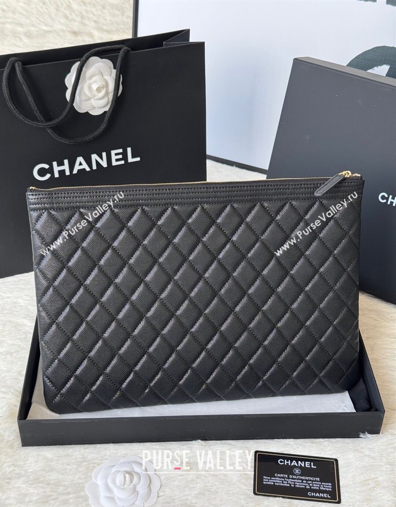 Chanel Grained Calfskin Leboy 2.55 Large Pouch Black/Gold 2025 9847 (yezi-251010157)