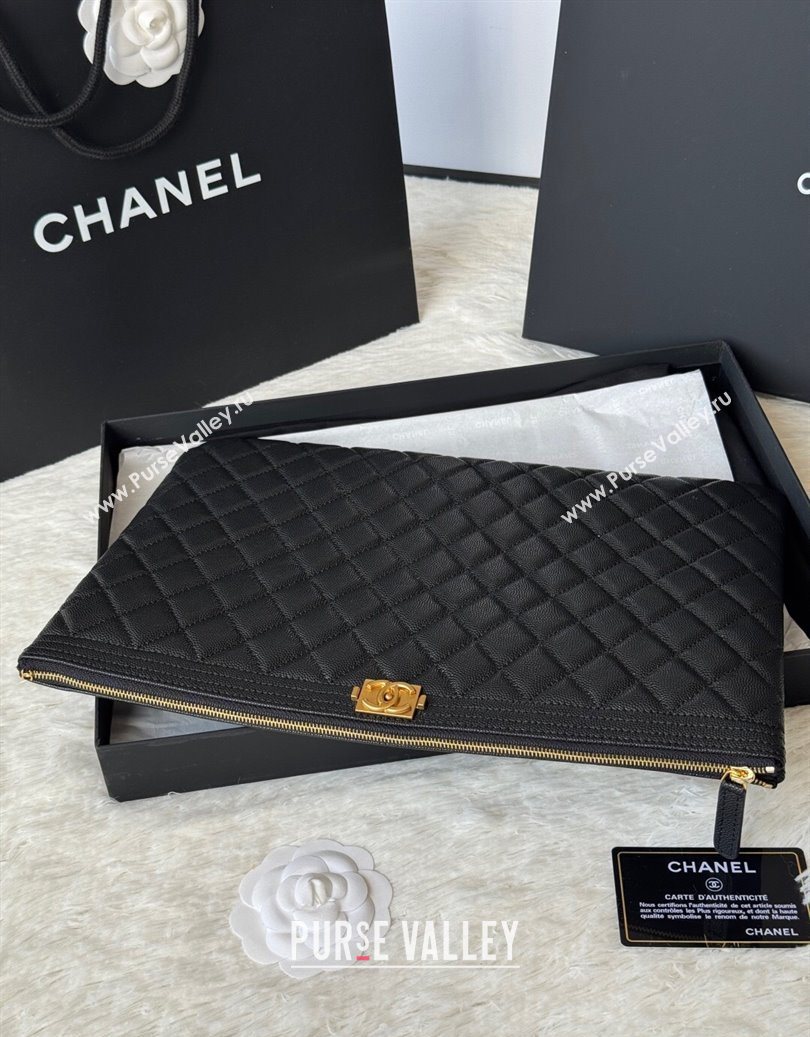 Chanel Grained Calfskin Leboy 2.55 Large Pouch Black/Gold 2025 9847 (yezi-251010157)