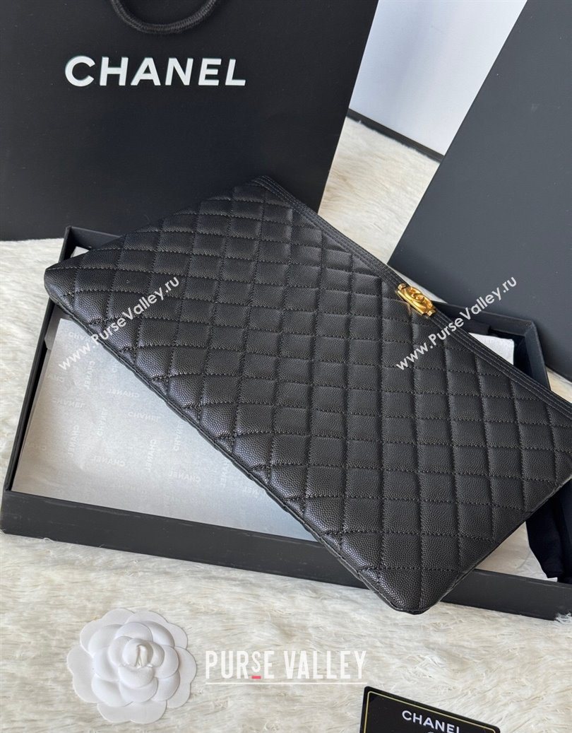 Chanel Grained Calfskin Leboy 2.55 Large Pouch Black/Gold 2025 9847 (yezi-251010157)