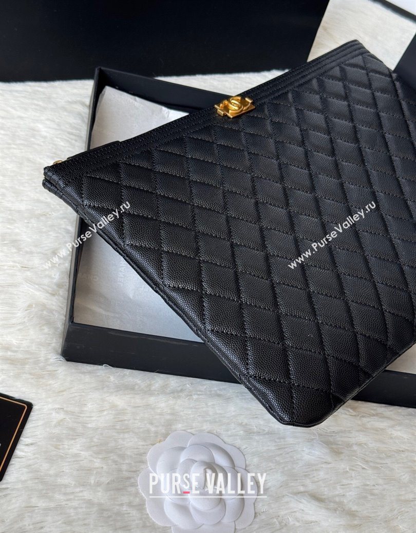 Chanel Grained Calfskin Leboy 2.55 Large Pouch Black/Gold 2025 9847 (yezi-251010157)