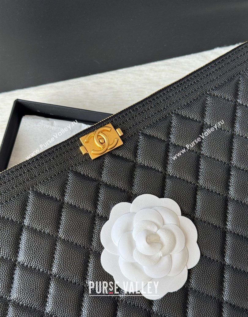 Chanel Grained Calfskin Leboy 2.55 Large Pouch Black/Gold 2025 9847 (yezi-251010157)