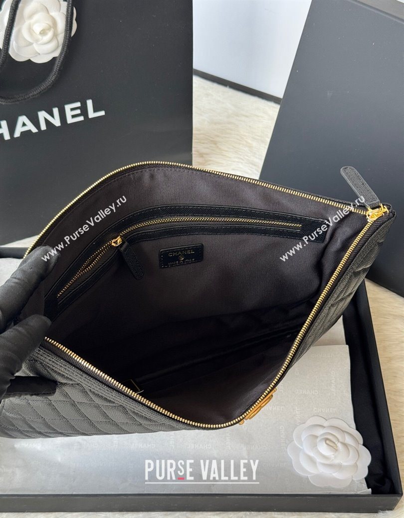 Chanel Grained Calfskin Leboy 2.55 Large Pouch Black/Gold 2025 9847 (yezi-251010157)