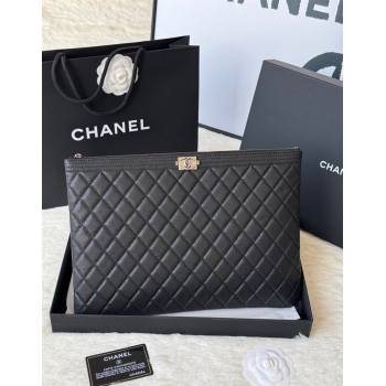 Chanel Grained Calfskin Leboy 2.55 Large Pouch Black/Silver 2025 9847 (yezi-251010158)