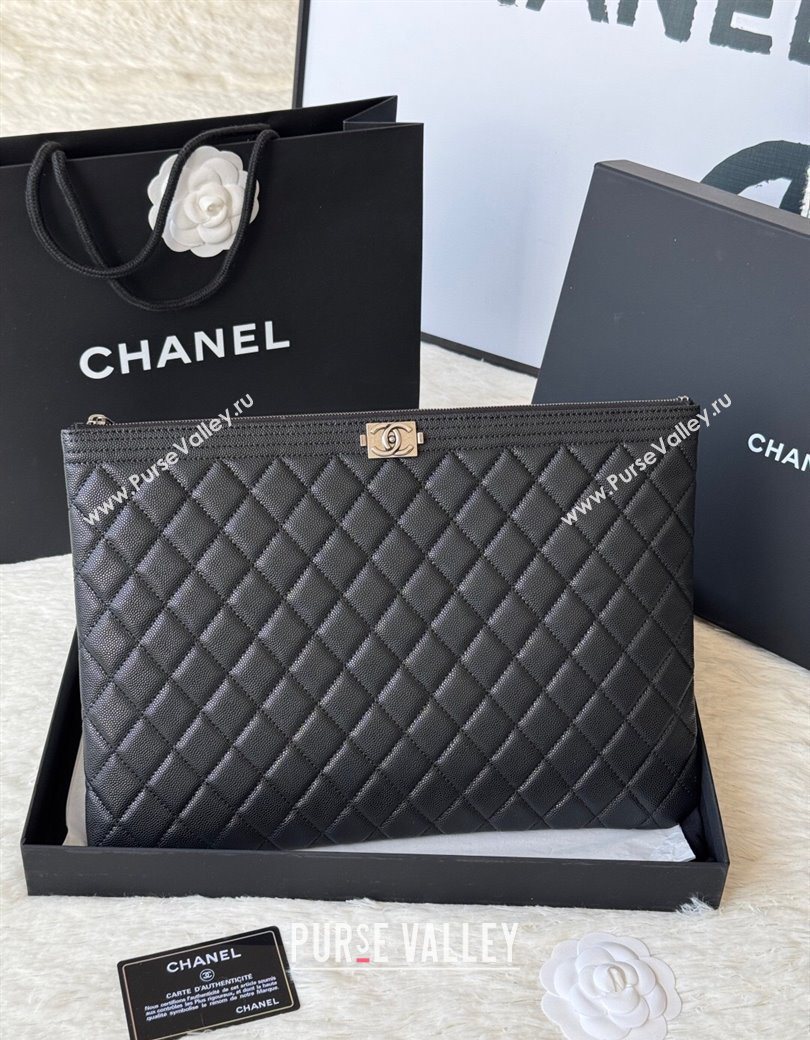 Chanel Grained Calfskin Leboy 2.55 Large Pouch Black/Silver 2025 9847 (yezi-251010158)