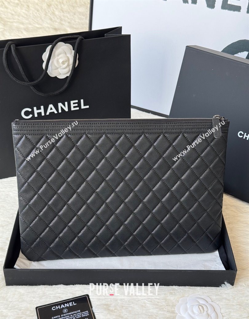 Chanel Grained Calfskin Leboy 2.55 Large Pouch Black/Silver 2025 9847 (yezi-251010158)