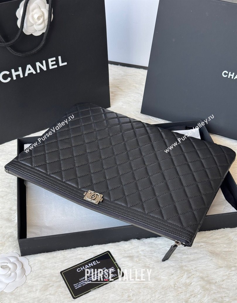 Chanel Grained Calfskin Leboy 2.55 Large Pouch Black/Silver 2025 9847 (yezi-251010158)