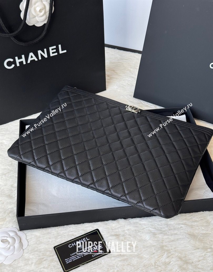 Chanel Grained Calfskin Leboy 2.55 Large Pouch Black/Silver 2025 9847 (yezi-251010158)