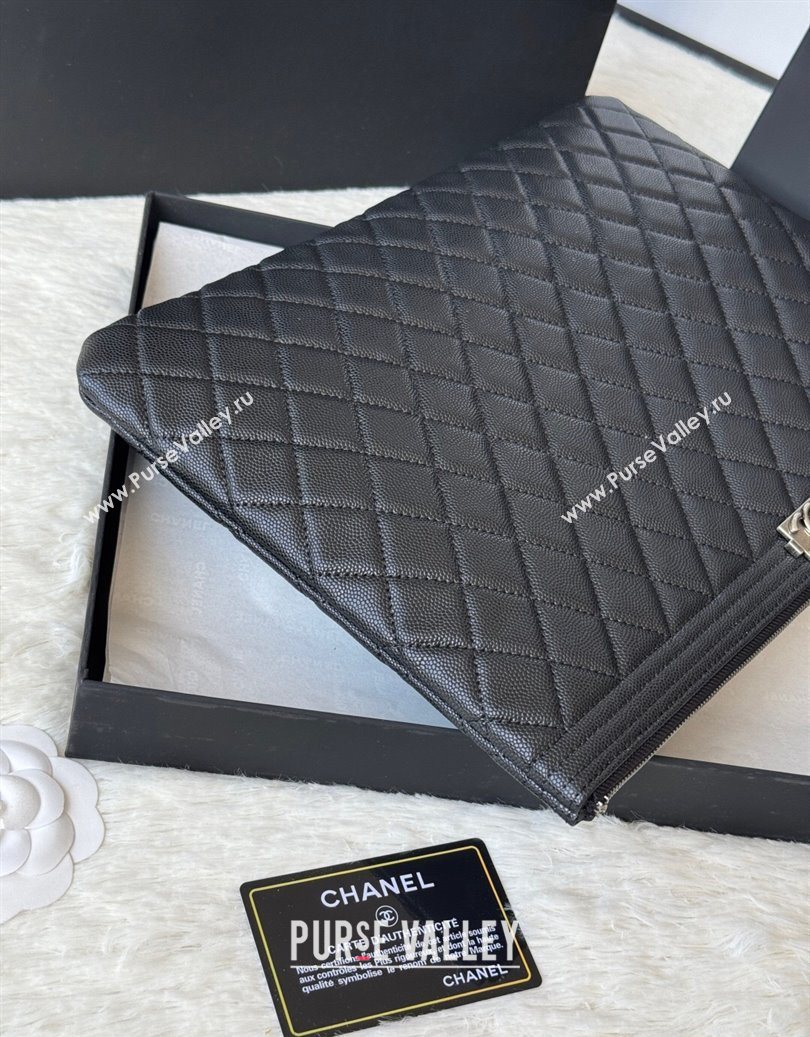 Chanel Grained Calfskin Leboy 2.55 Large Pouch Black/Silver 2025 9847 (yezi-251010158)