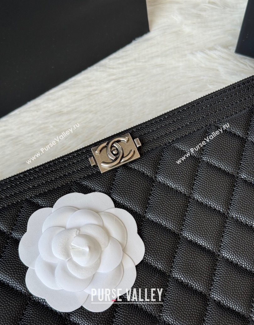 Chanel Grained Calfskin Leboy 2.55 Large Pouch Black/Silver 2025 9847 (yezi-251010158)