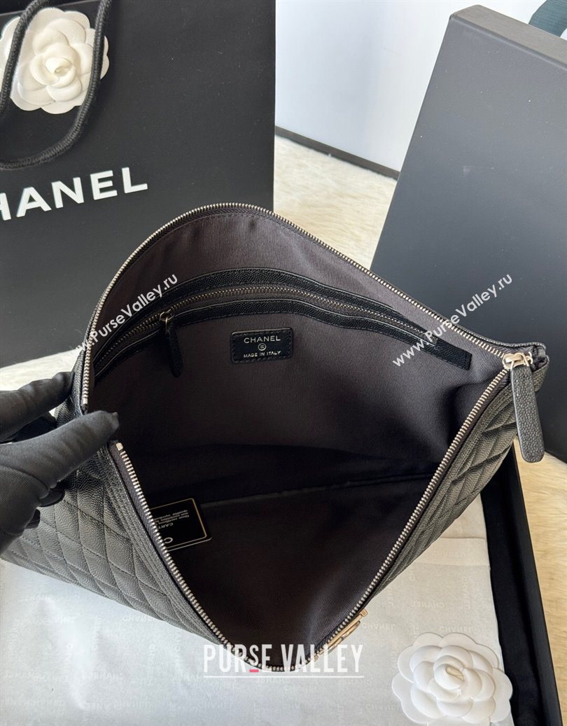 Chanel Grained Calfskin Leboy 2.55 Large Pouch Black/Silver 2025 9847 (yezi-251010158)