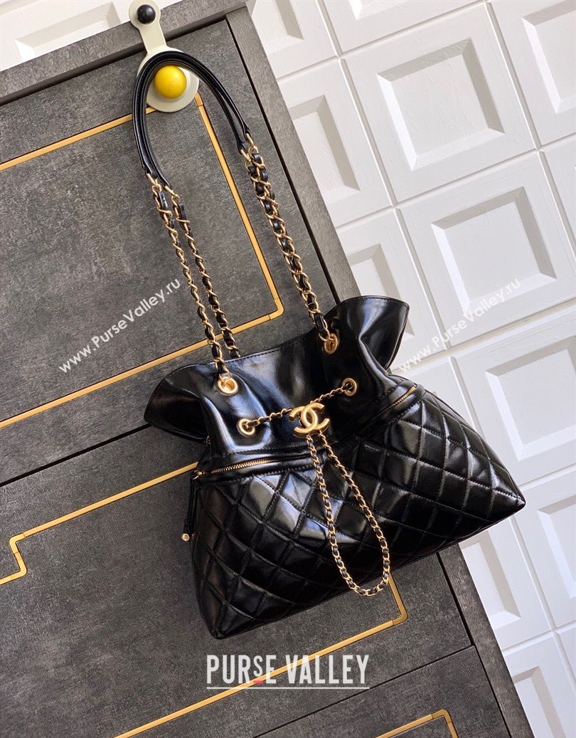 Chanel Waxy Leather Shopping Bag Black/Gold 2025 1010 (yezi-251010113)