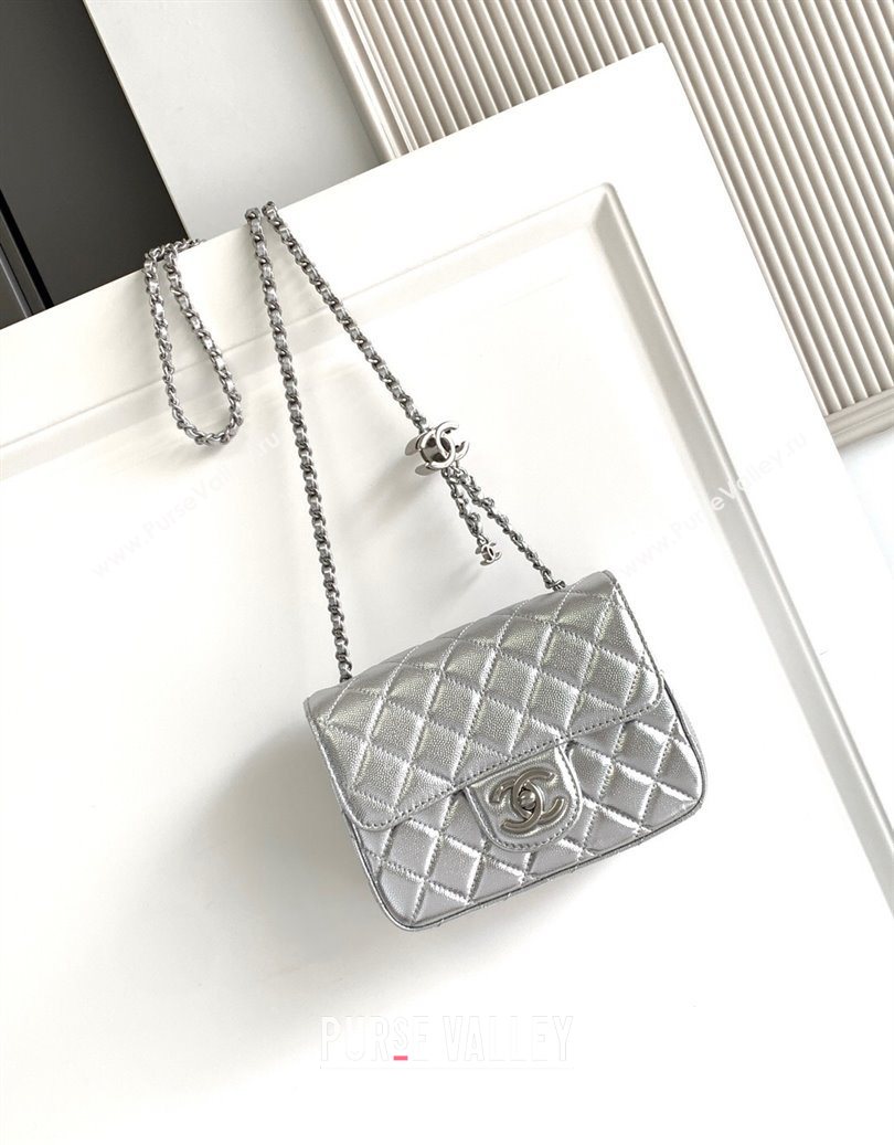 Chanel Grained Calfskin Square Mini Flap Bag with CC Chain AS5758 Silver 2025 (yezi-251010160)