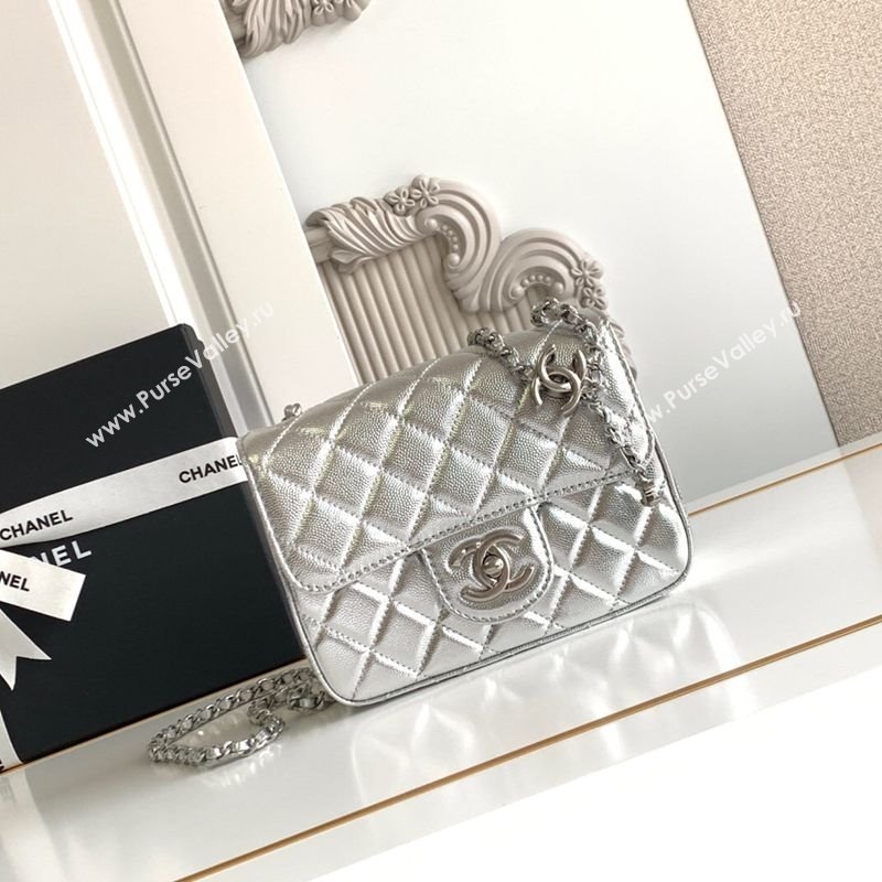 Chanel Grained Calfskin Square Mini Flap Bag with CC Chain AS5758 Silver 2025 (yezi-251010160)