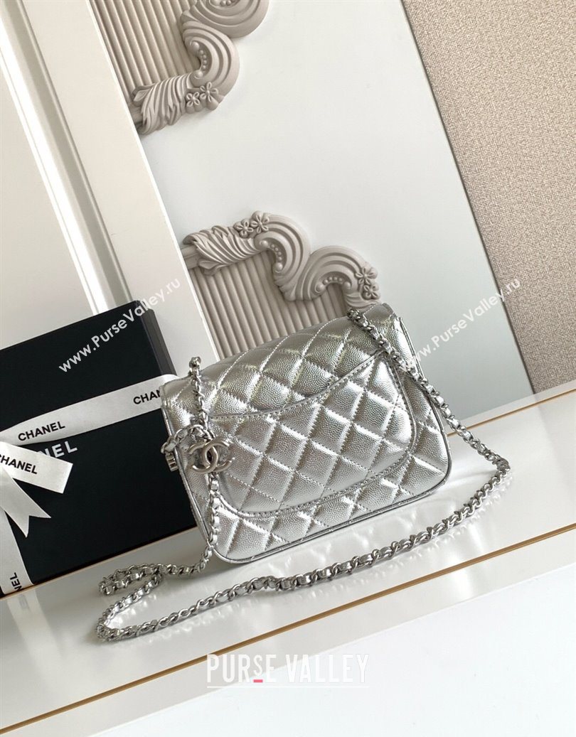 Chanel Grained Calfskin Square Mini Flap Bag with CC Chain AS5758 Silver 2025 (yezi-251010160)