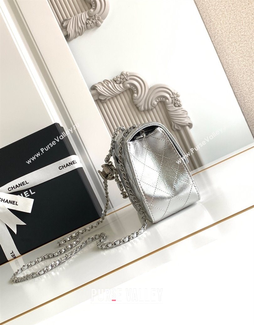 Chanel Grained Calfskin Square Mini Flap Bag with CC Chain AS5758 Silver 2025 (yezi-251010160)