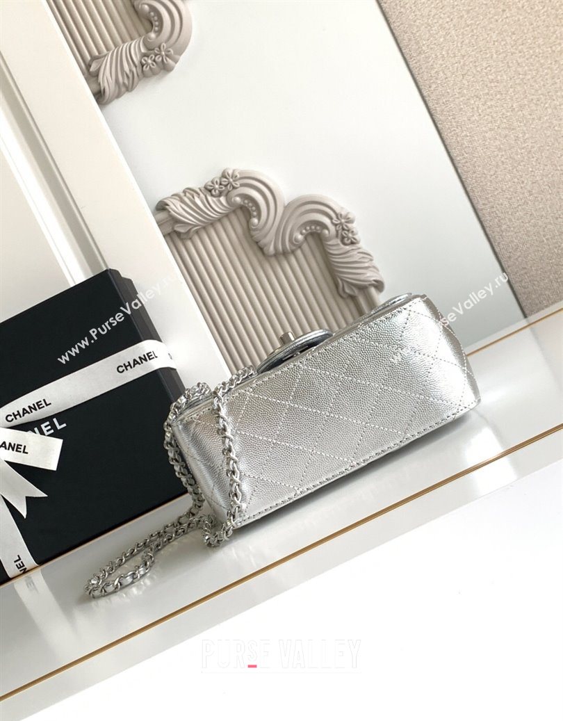 Chanel Grained Calfskin Square Mini Flap Bag with CC Chain AS5758 Silver 2025 (yezi-251010160)