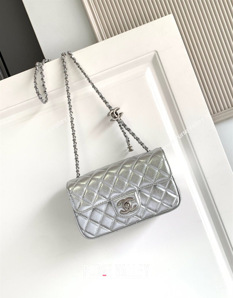 Chanel Grained Calfskin Mini Flap Bag with CC Chain AS5759 Silver 2025 (yezi-251010167)
