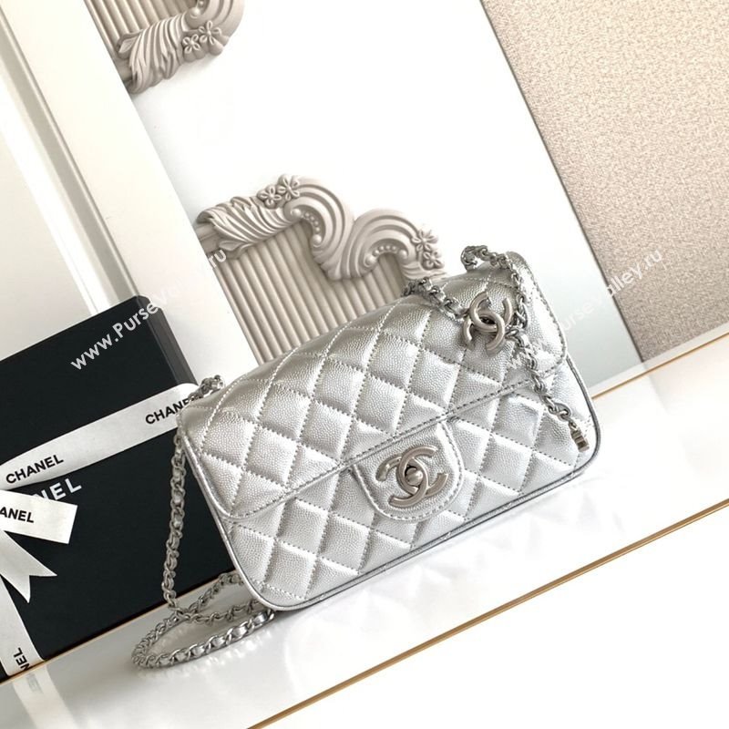 Chanel Grained Calfskin Mini Flap Bag with CC Chain AS5759 Silver 2025 (yezi-251010167)