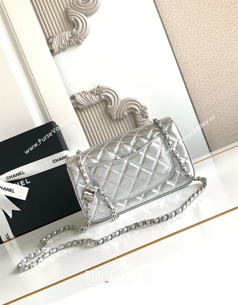 Chanel Grained Calfskin Mini Flap Bag with CC Chain AS5759 Silver 2025 (yezi-251010167)