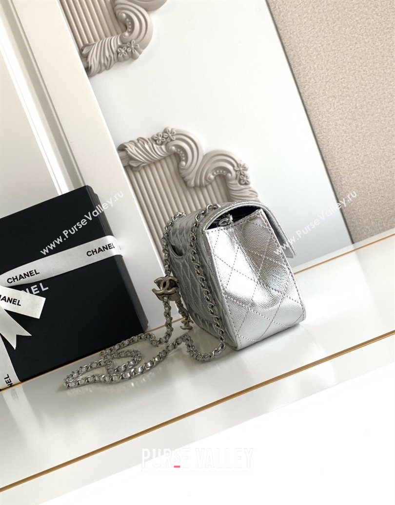 Chanel Grained Calfskin Mini Flap Bag with CC Chain AS5759 Silver 2025 (yezi-251010167)