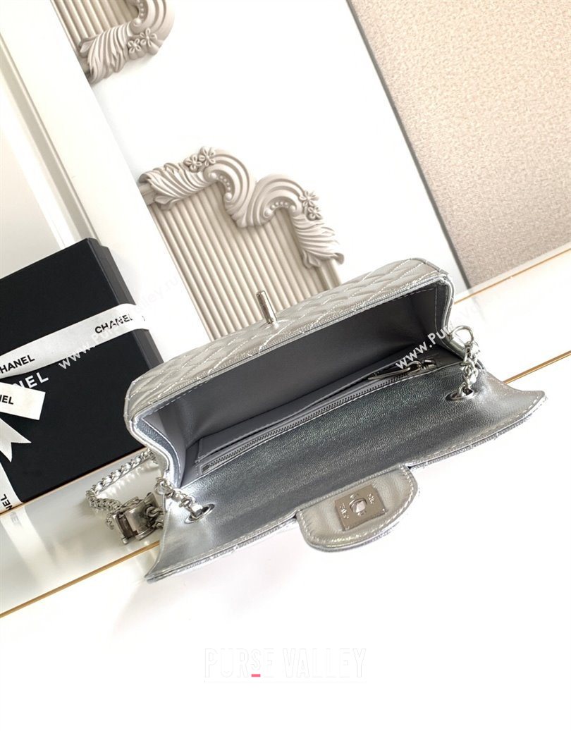 Chanel Grained Calfskin Mini Flap Bag with CC Chain AS5759 Silver 2025 (yezi-251010167)
