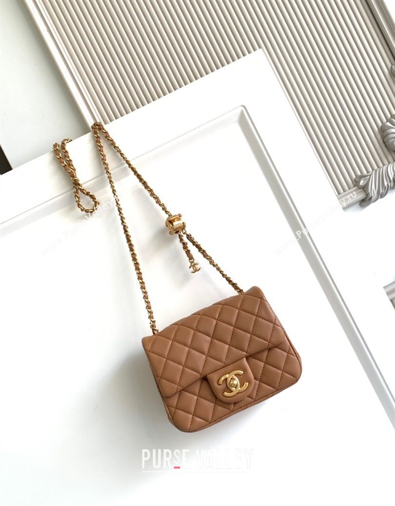 Chanel Shiny Lambskin Square Mini Flap Bag with CC Chain AS5758 Brown 2025 (yezi-251010162)