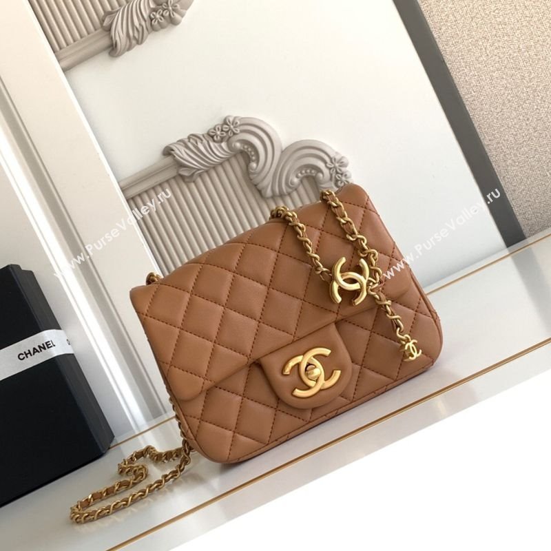 Chanel Shiny Lambskin Square Mini Flap Bag with CC Chain AS5758 Brown 2025 (yezi-251010162)