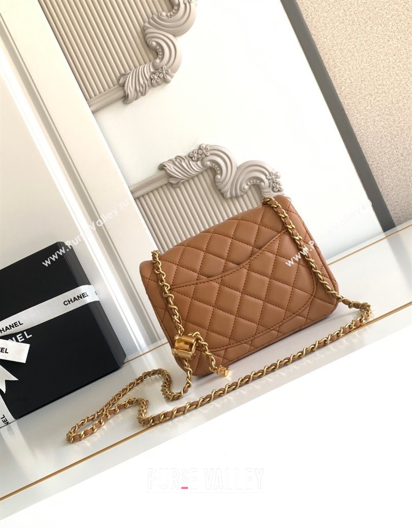 Chanel Shiny Lambskin Square Mini Flap Bag with CC Chain AS5758 Brown 2025 (yezi-251010162)