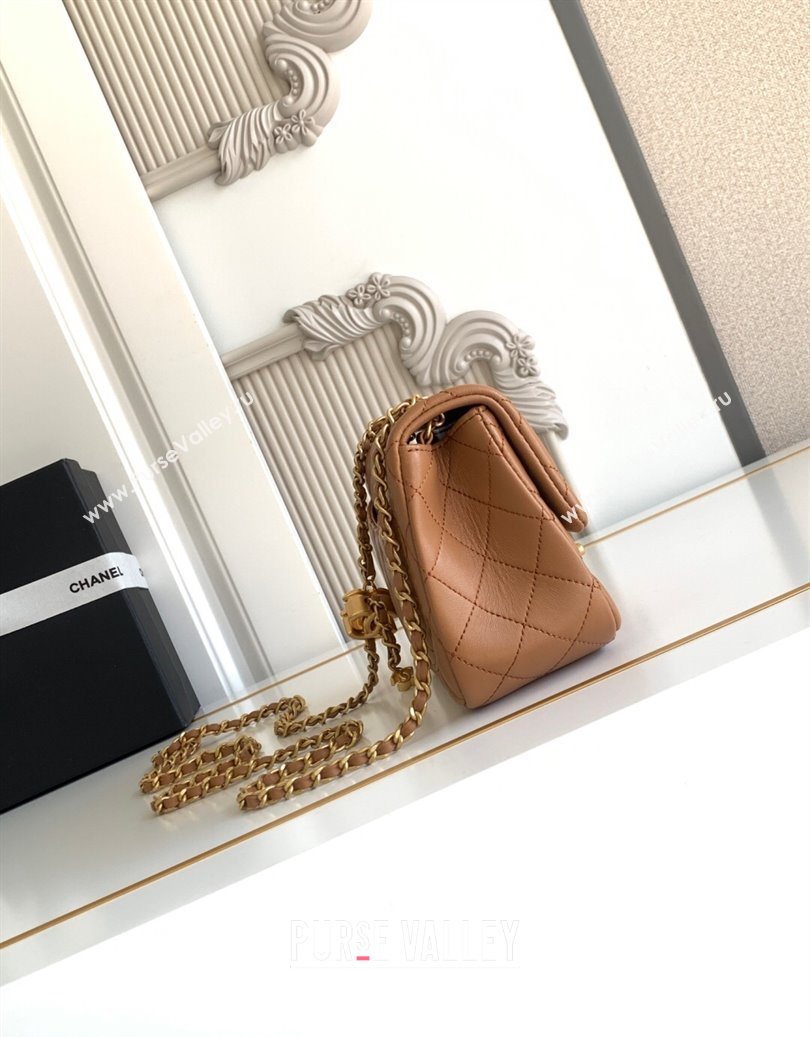 Chanel Shiny Lambskin Square Mini Flap Bag with CC Chain AS5758 Brown 2025 (yezi-251010162)