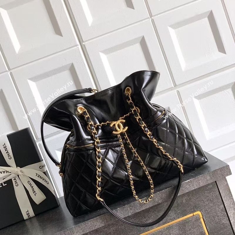 Chanel Waxy Leather Shopping Bag Black/Gold 2025 1010 (yezi-251010113)