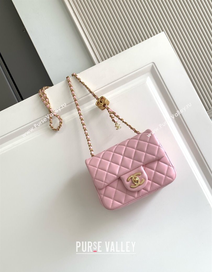 Chanel Shiny Lambskin Square Mini Flap Bag with CC Chain AS5758 Pink 2025 (yezi-251010164)
