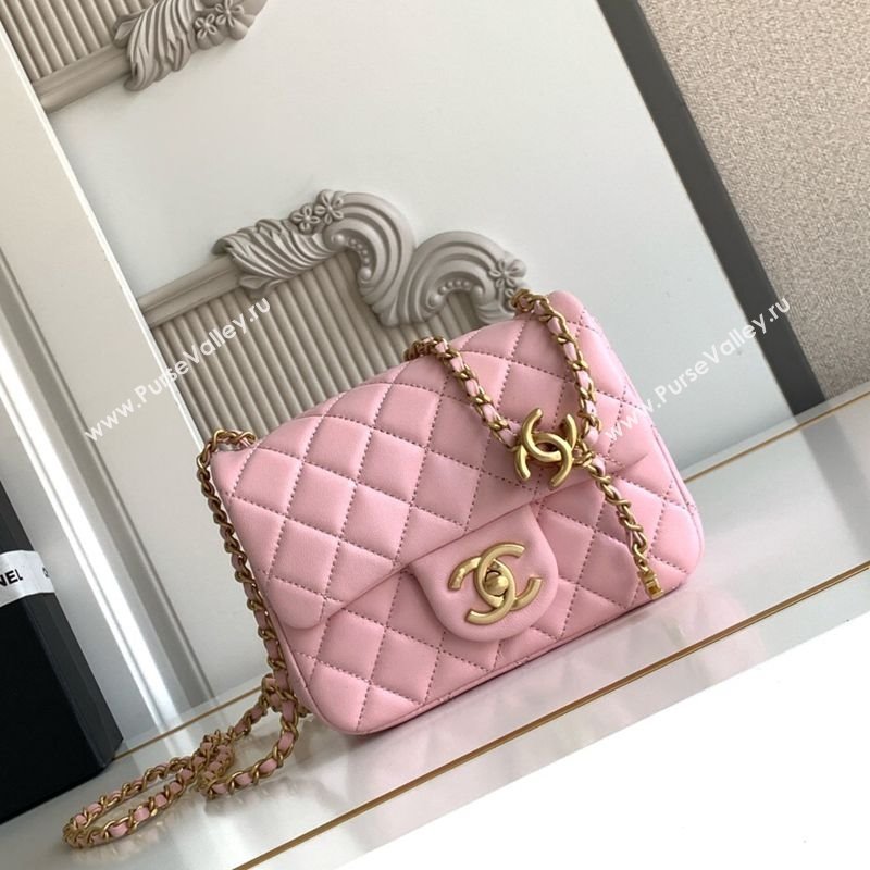 Chanel Shiny Lambskin Square Mini Flap Bag with CC Chain AS5758 Pink 2025 (yezi-251010164)