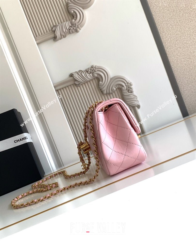 Chanel Shiny Lambskin Square Mini Flap Bag with CC Chain AS5758 Pink 2025 (yezi-251010164)
