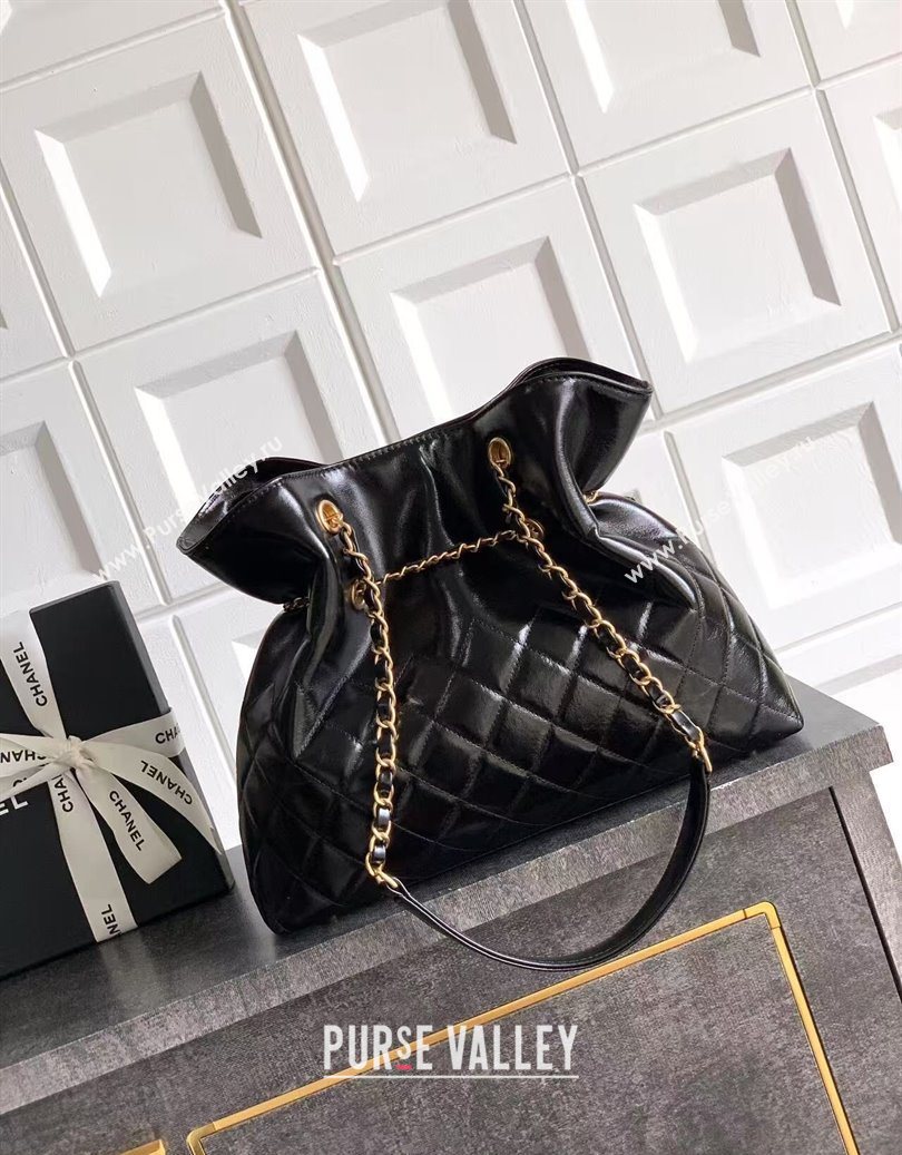 Chanel Waxy Leather Shopping Bag Black/Gold 2025 1010 (yezi-251010113)
