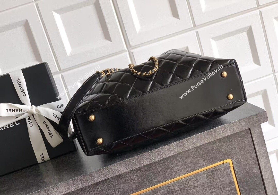Chanel Waxy Leather Shopping Bag Black/Gold 2025 1010 (yezi-251010113)