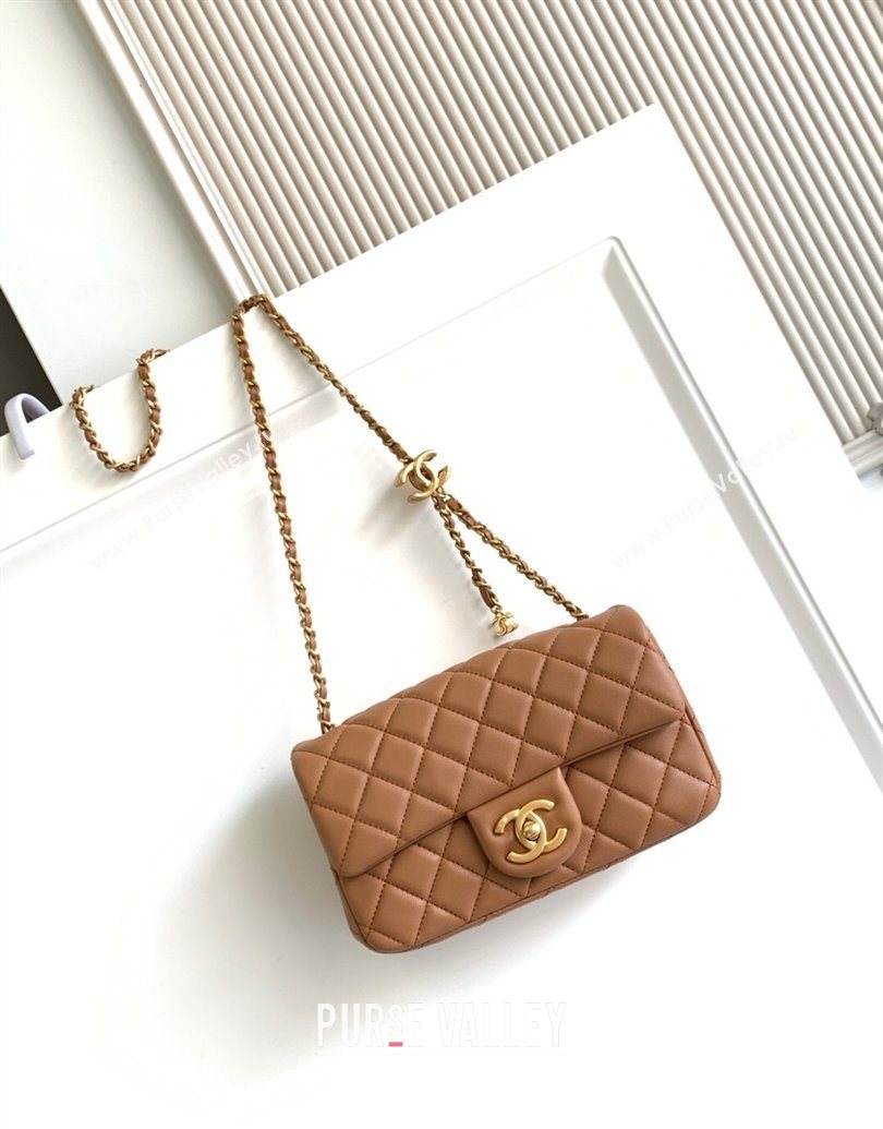 Chanel Shiny Lambskin Mini Flap Bag with CC Chain AS5759 Brown 2025 (yezi-251010169)