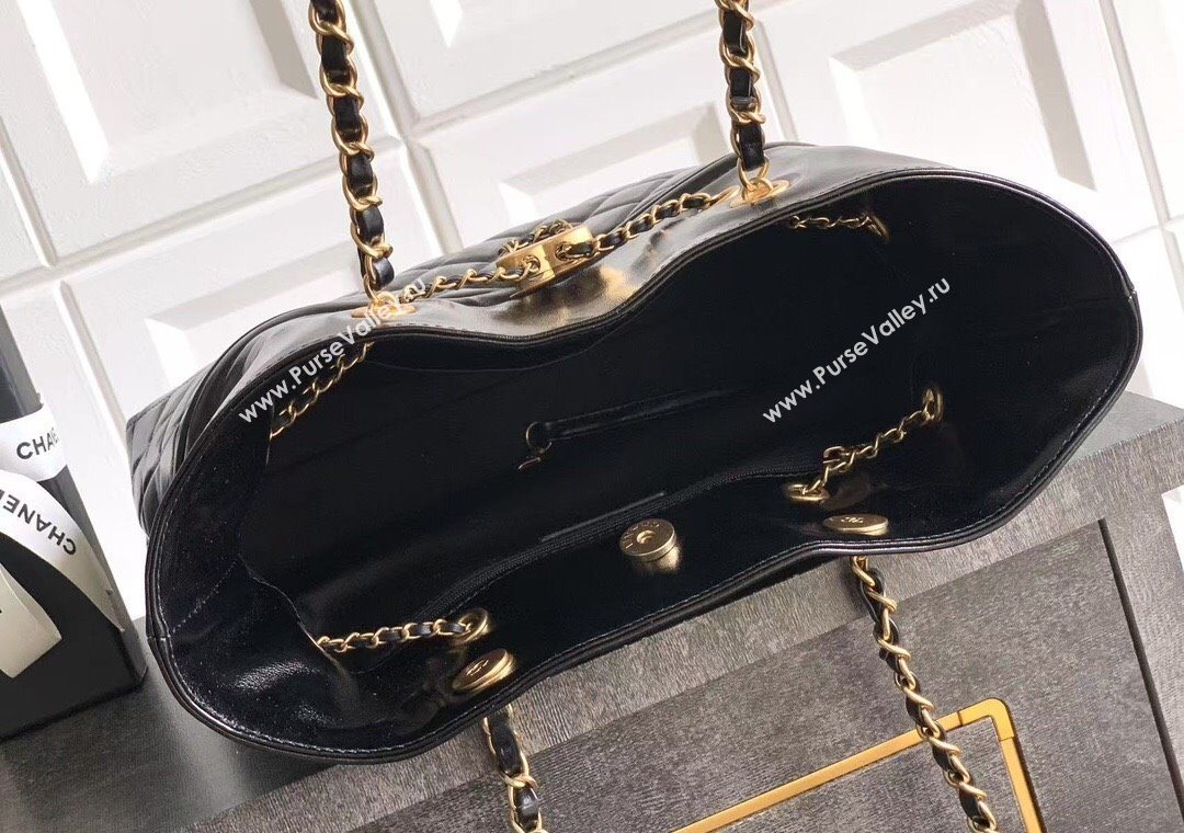 Chanel Waxy Leather Shopping Bag Black/Gold 2025 1010 (yezi-251010113)