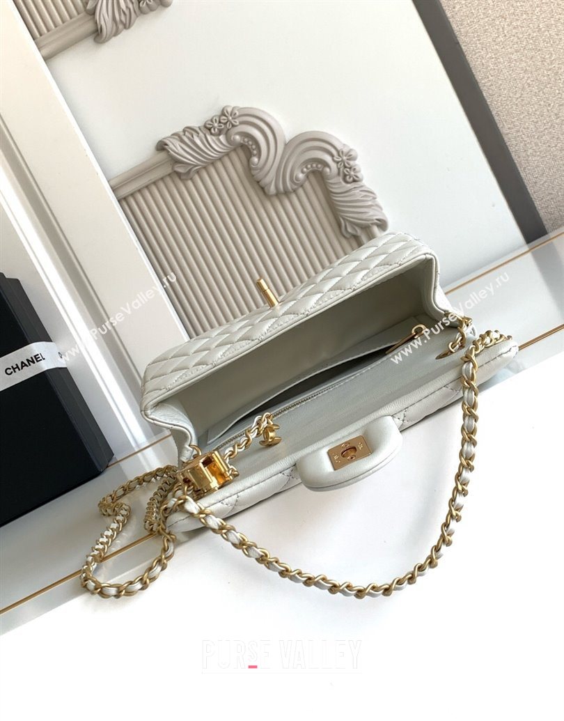 Chanel Shiny Lambskin Mini Flap Bag with CC Chain AS5759 Light Grey 2025 (yezi-251010172)