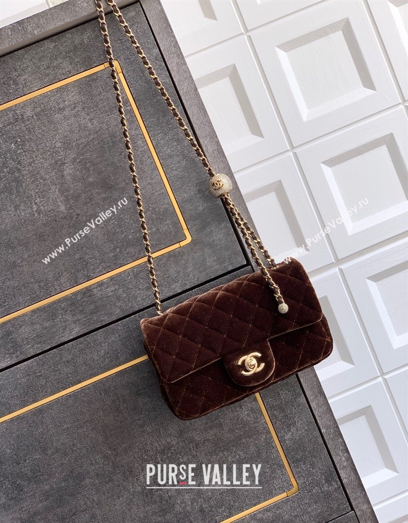 Chanel Velvet Mini Flap Bag with Strass Ball Coffee Brown 2025 AS1787 (yezi-251010039)