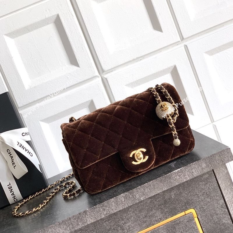 Chanel Velvet Mini Flap Bag with Strass Ball Coffee Brown 2025 AS1787 (yezi-251010039)